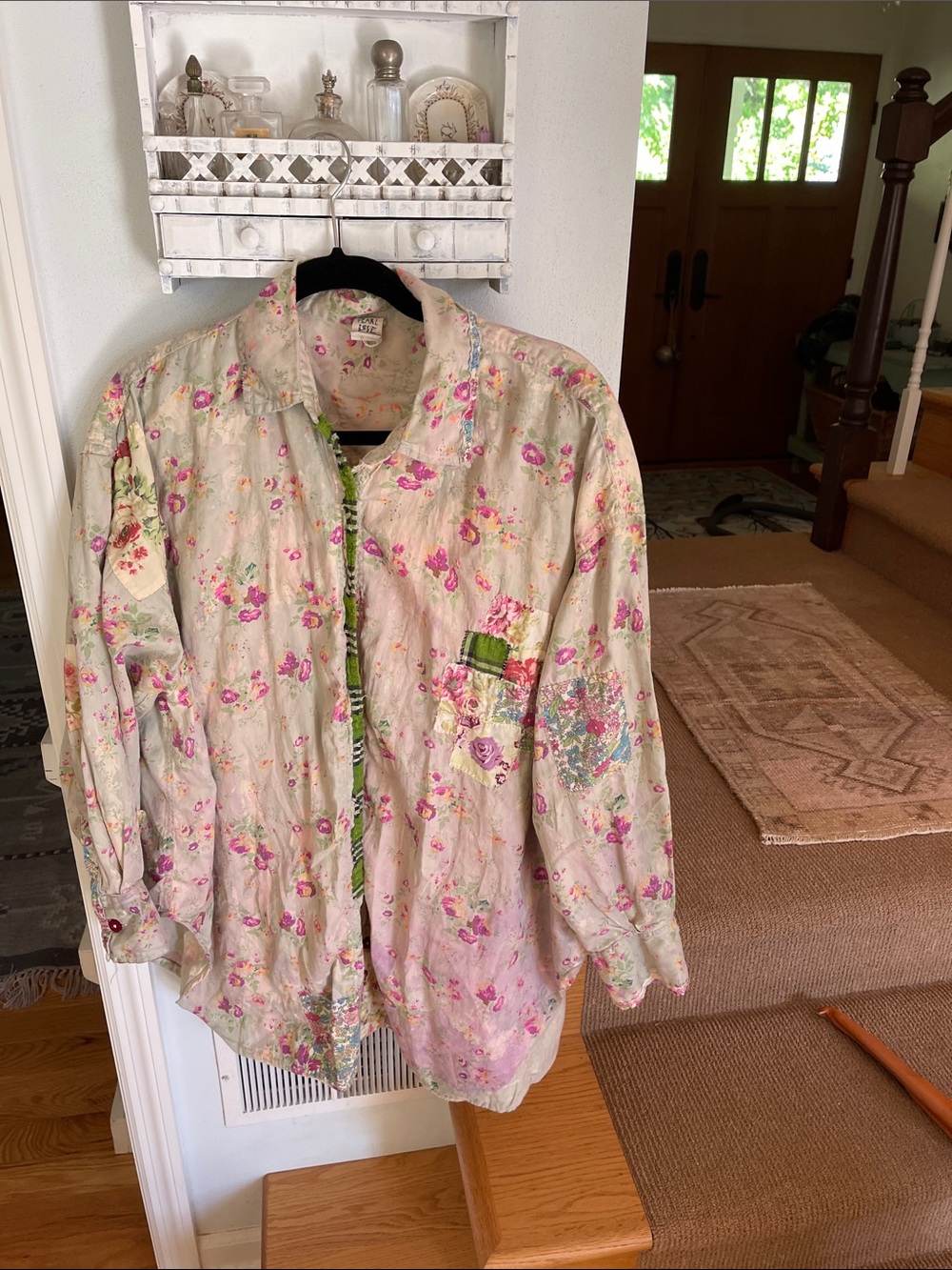Magnolia Pearl Cream Floral Button-Up Top with Pink & Green Accents